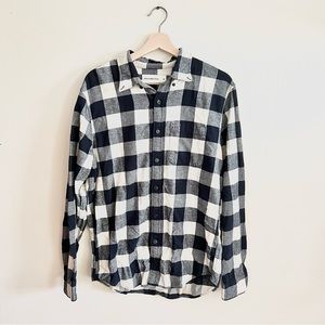 Abercrombie Fitch Men Flannel Black White Cotton Long Sleeve Button Up Size M